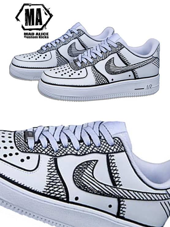 Cross Hatch Sketchy AF1 Shoes - MAD ALICE CUSTOM KICKS